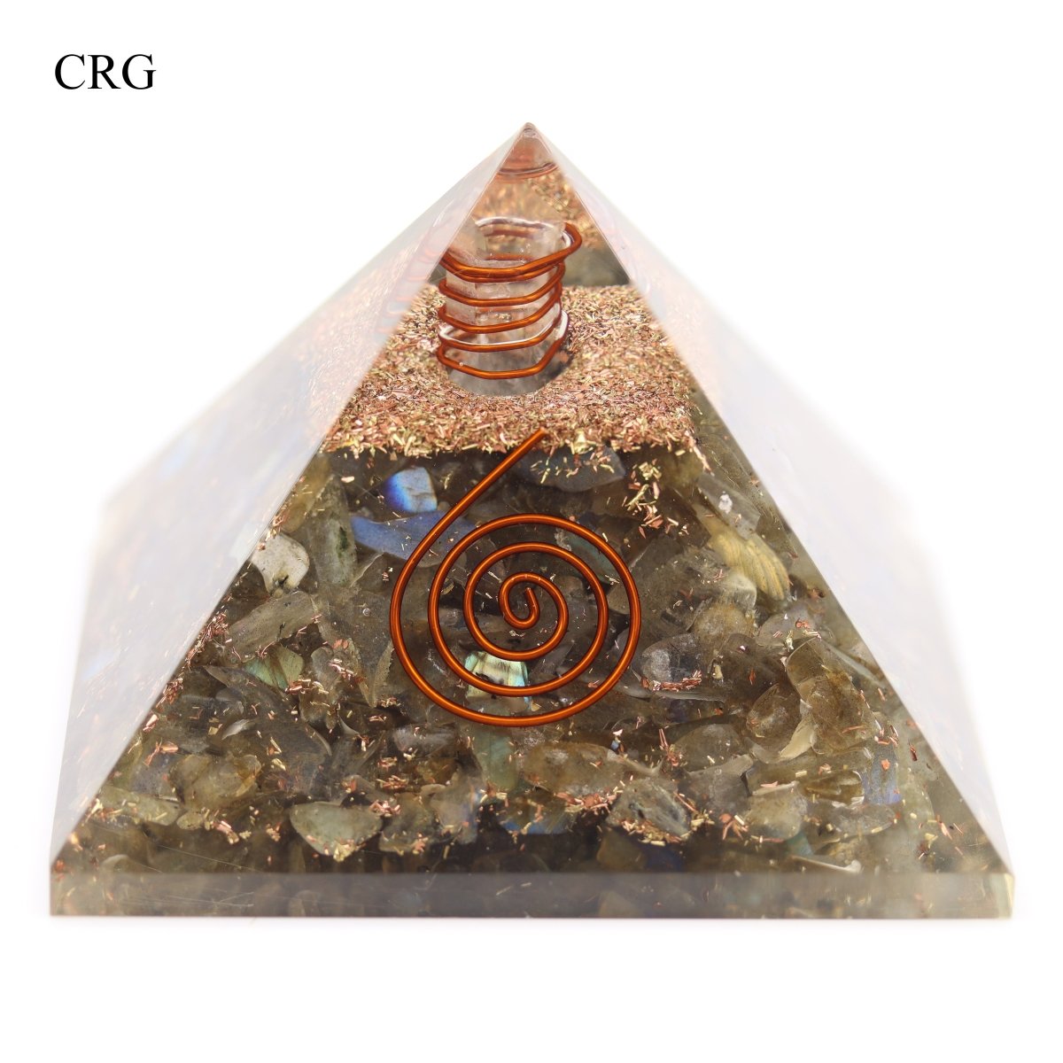 QTY 1 - Labradorite Chip Orgonite Pyramid with Copper / 3" AVG