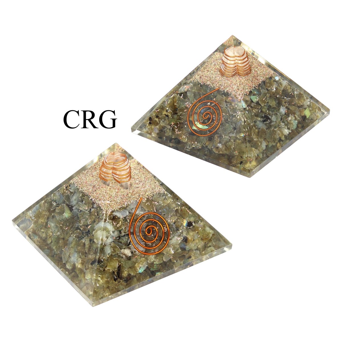 QTY 1 - Labradorite Chip Orgonite Pyramid with Copper / 3" AVG