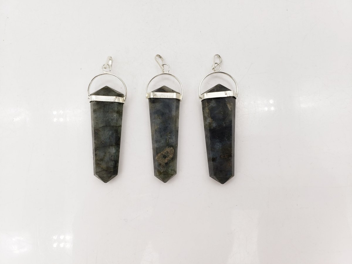 Labradorite Flat Point Pendant with Silver Plating (2 Inches) (1 Piece) (INJD)