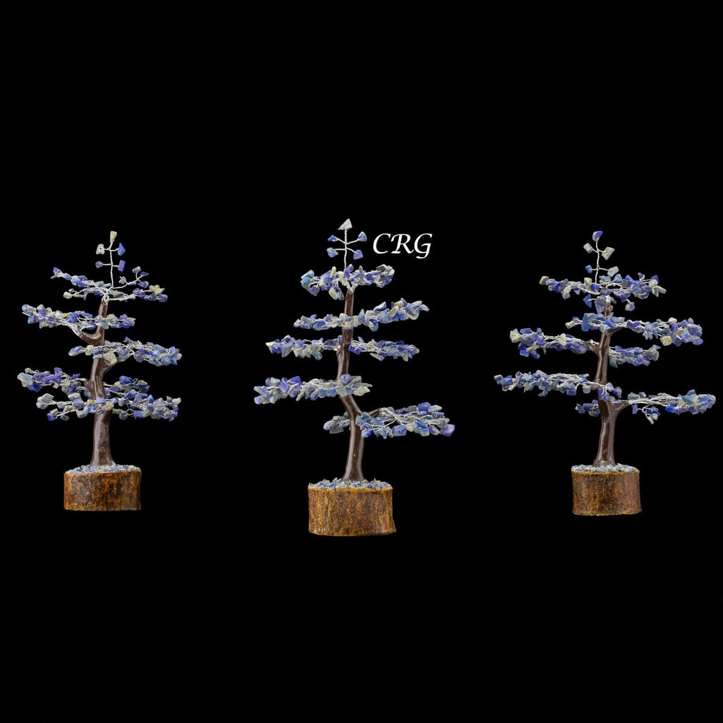 QTY 1 - Lapis 300 Gem Tree w/ Wood Base / Silver Wire