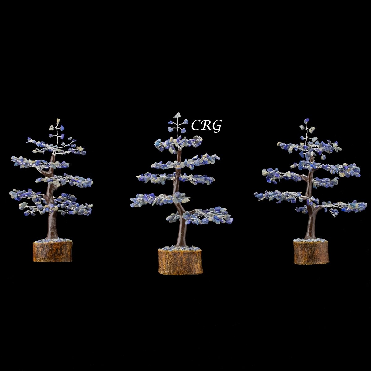 QTY 1 - Lapis 300 Gem Tree w/ Wood Base / Silver Wire