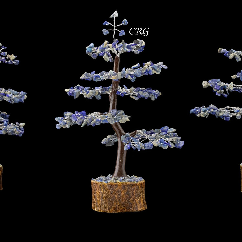 QTY 1 - Lapis 300 Gem Tree w/ Wood Base / Silver Wire