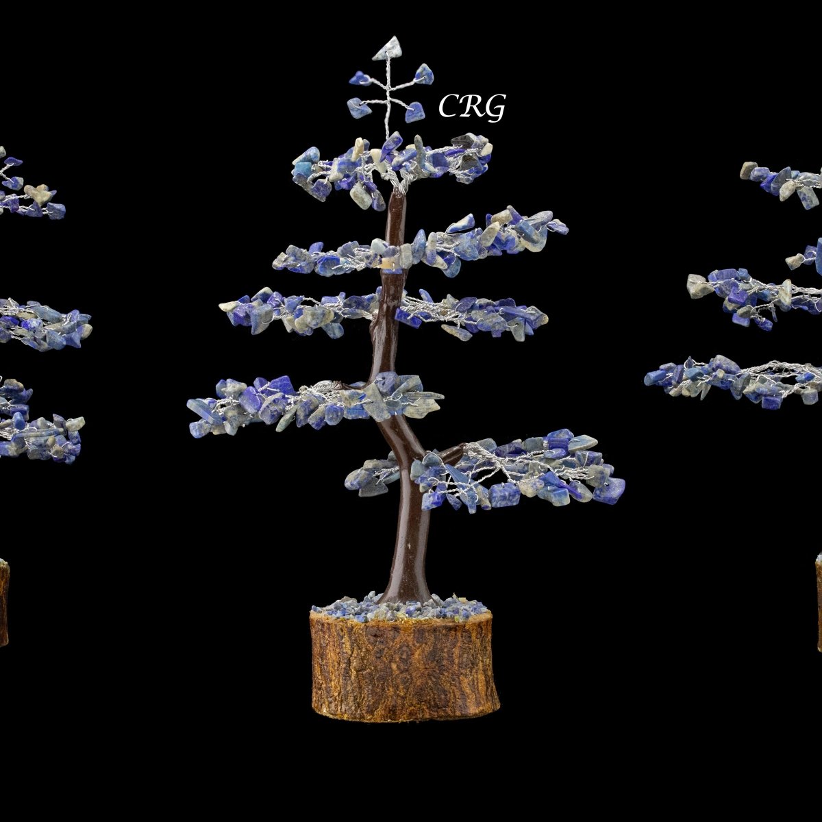 QTY 1 - Lapis 300 Gem Tree w/ Wood Base / Silver Wire