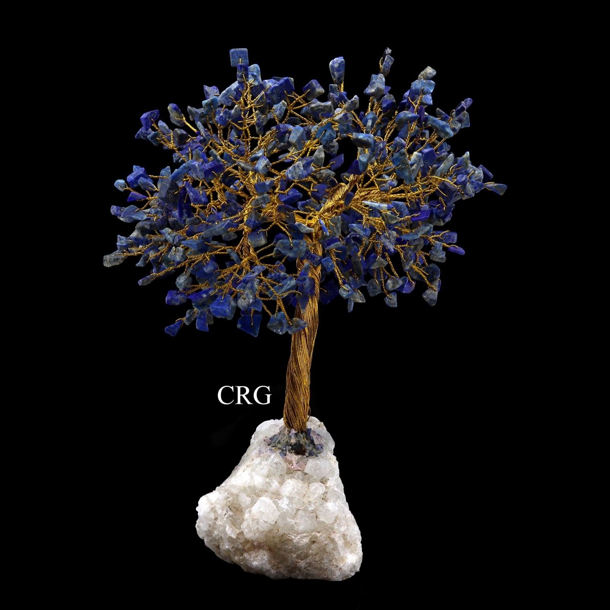 QTY 1 - Lapis 500 Gem Tree on Druzy Base with Gold Wire / 8-9" AVG