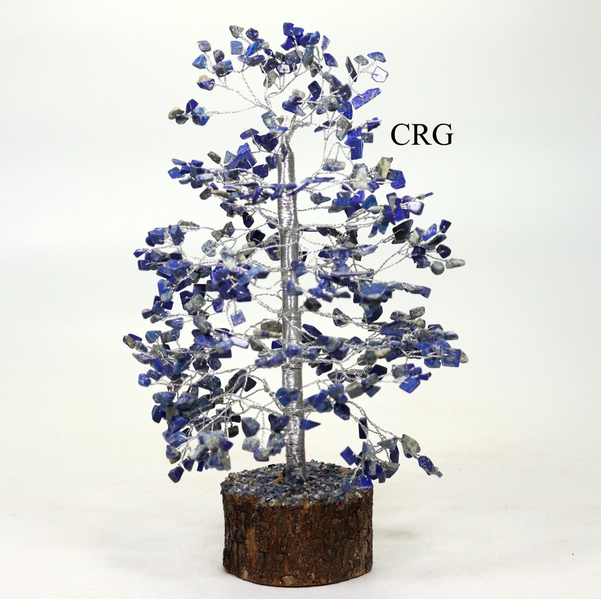 QTY 1 - Lapis 500 Gem Tree with Wood Base and Silver Wire / 12-13" AVG