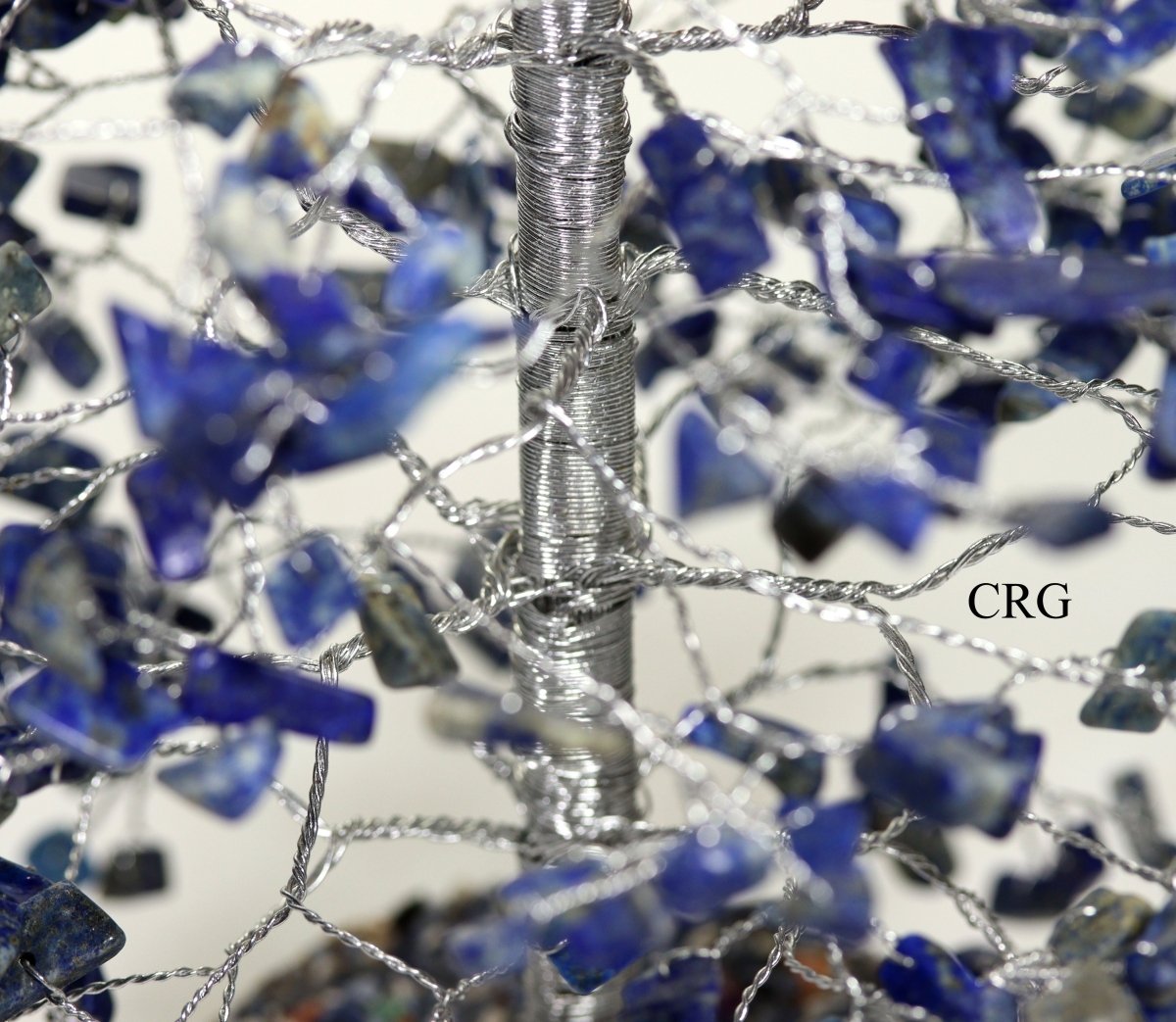 QTY 1 - Lapis 500 Gem Tree with Wood Base and Silver Wire / 12-13" AVG