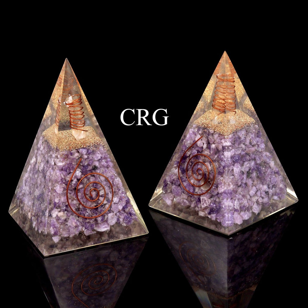 QTY 1 - Lepidolite Orgonite Pyramid with Copper / 5" AVG