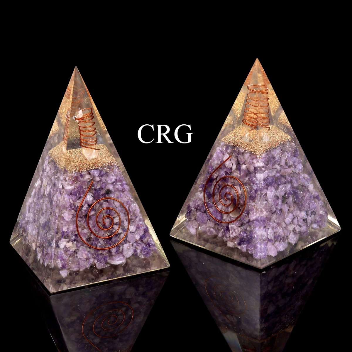 QTY 1 - Lepidolite Orgonite Pyramid with Copper / 5" AVG