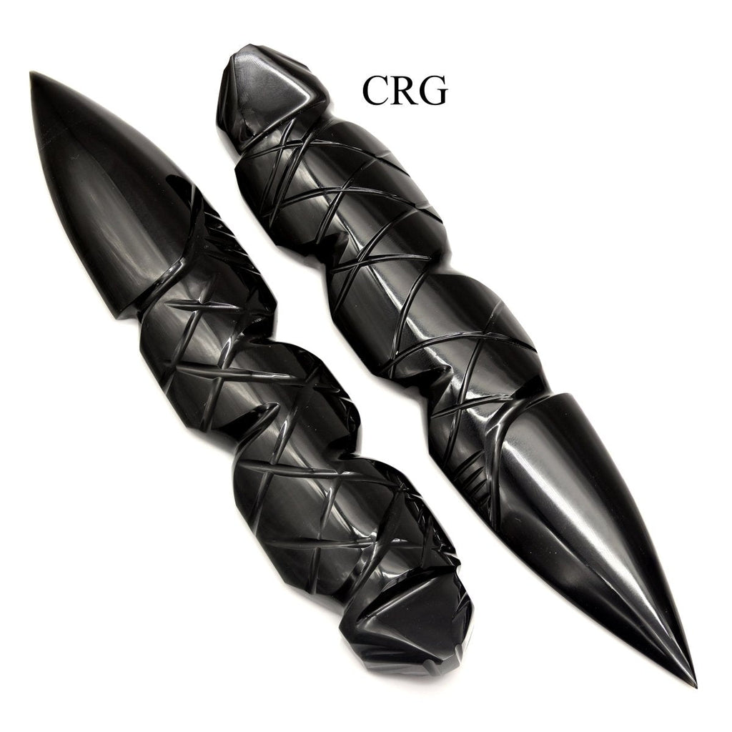 QTY 1 - Medium Black Obsidian Dagger w/ Etched Handle 6.5" AVG
