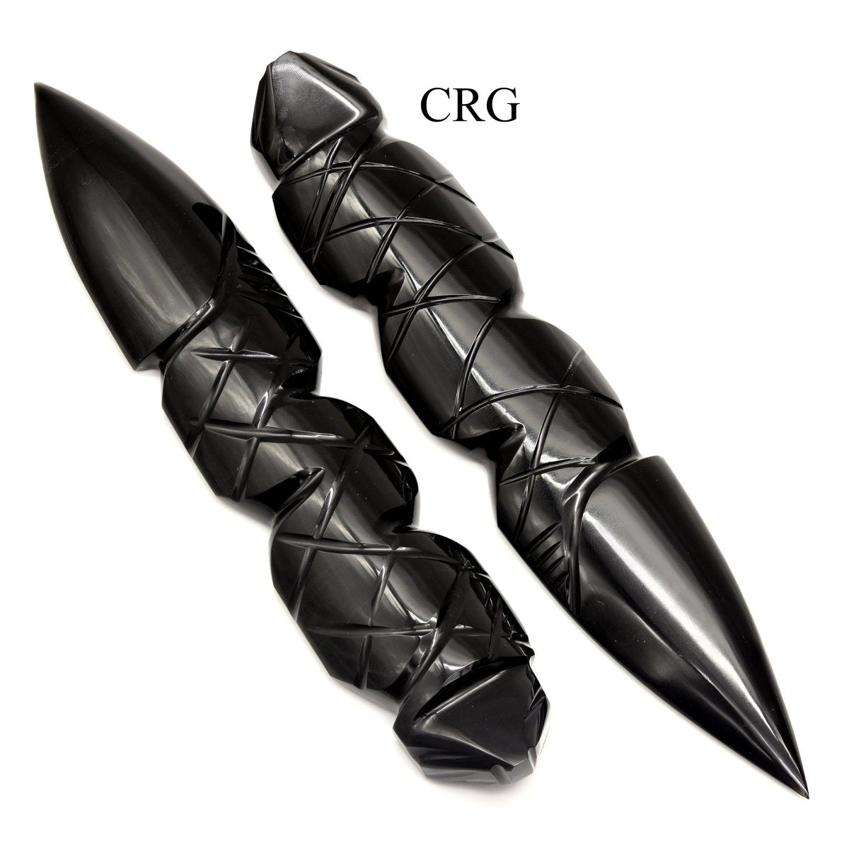 QTY 1 - Medium Black Obsidian Dagger w/ Etched Handle 6.5" AVG