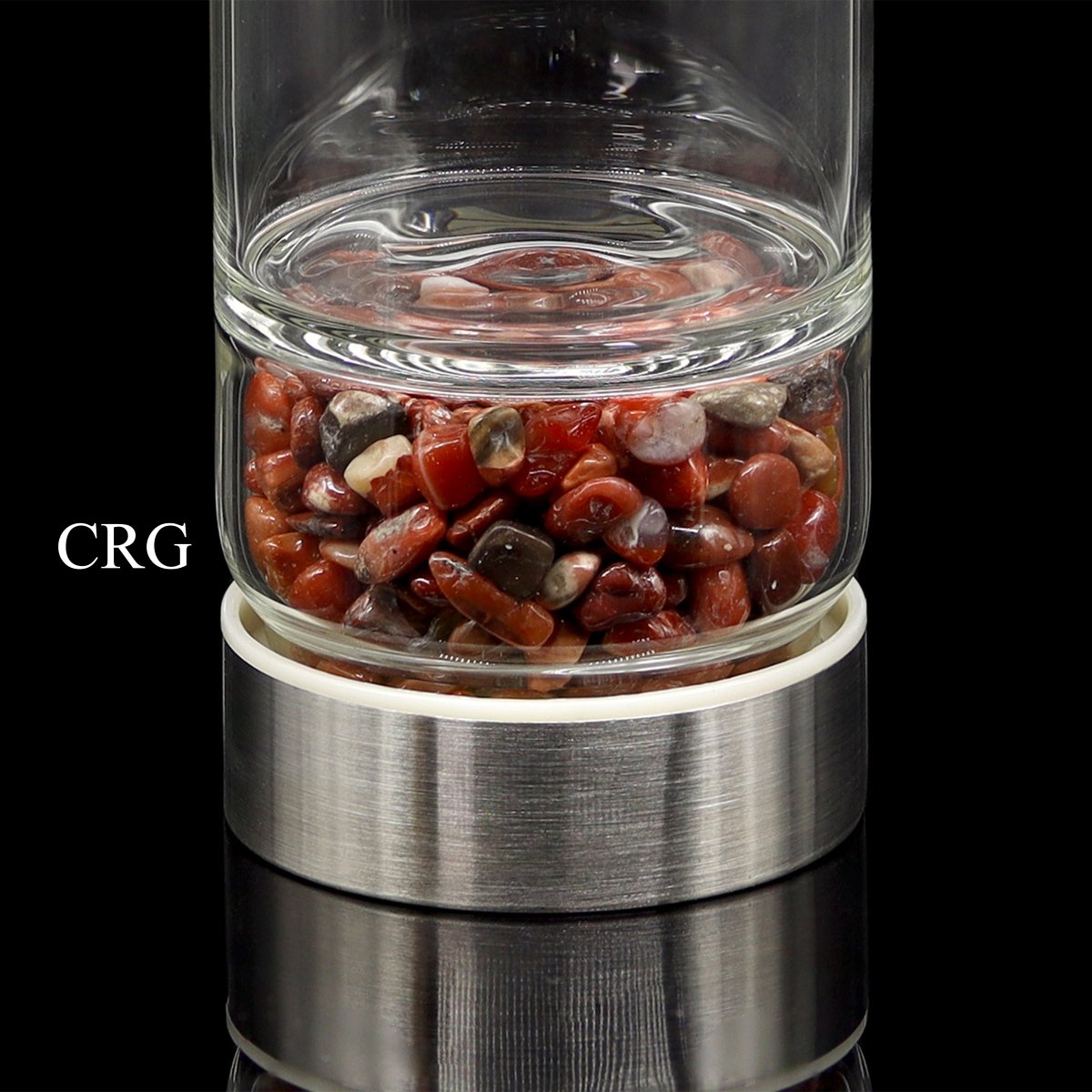 QTY 1 - Metal & Glass Water Bottle / Red Brecciated Jasper Gemstones