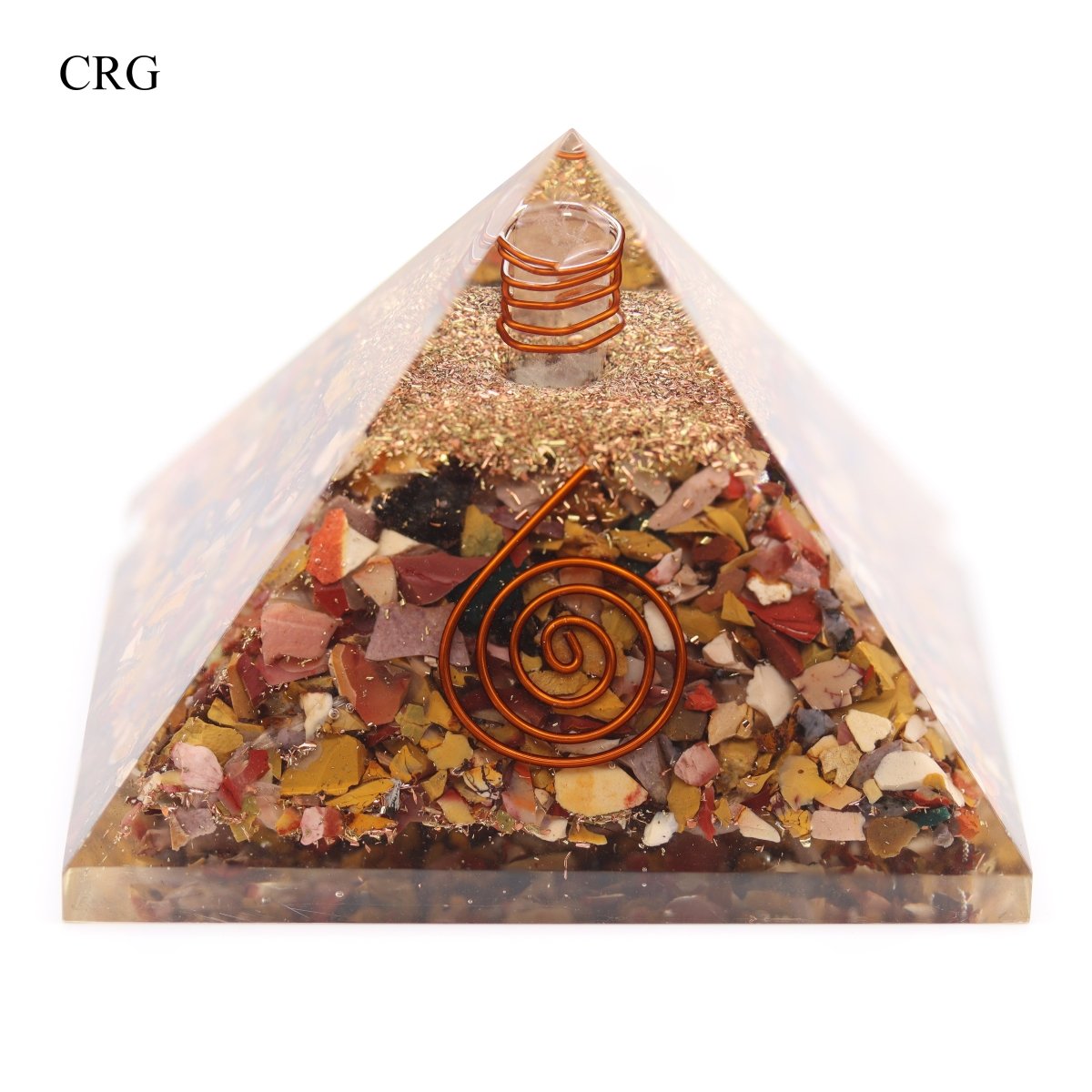 QTY 1 - Mookaite Chip Orgonite Pyramid with Copper / 3" AVG