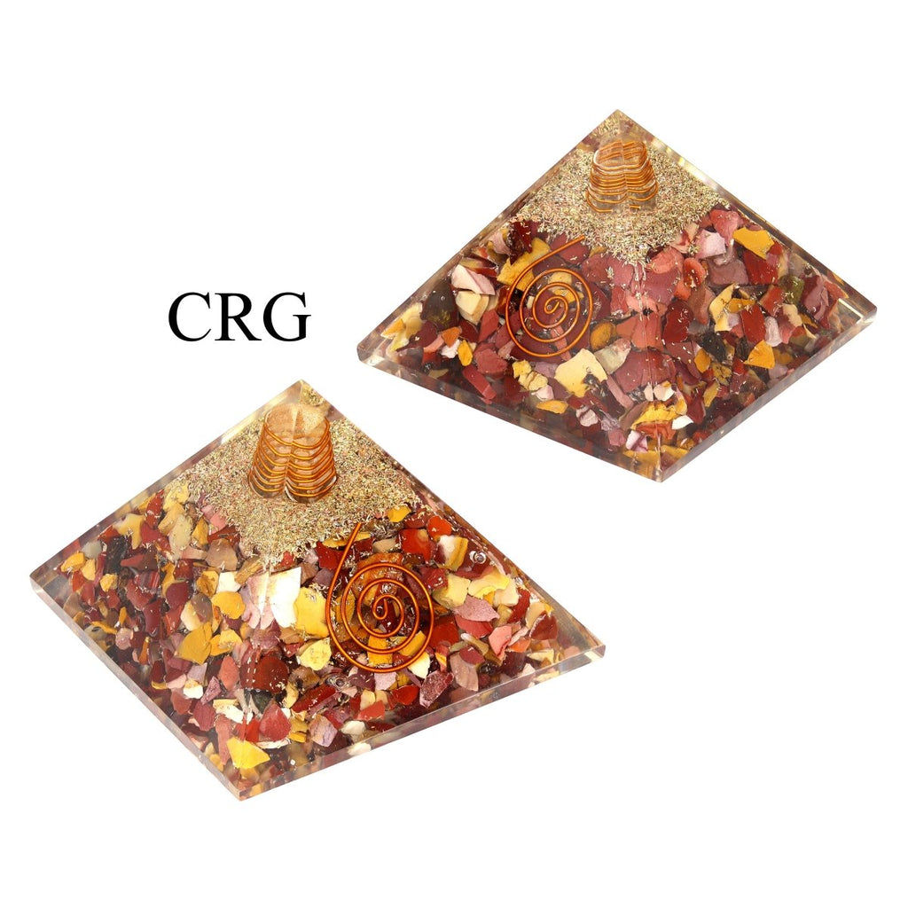 QTY 1 - Mookaite Chip Orgonite Pyramid with Copper / 3" AVG