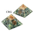 QTY 1 - Moss Agate Chip Orgonite Pyramid with Copper / 3" AVG