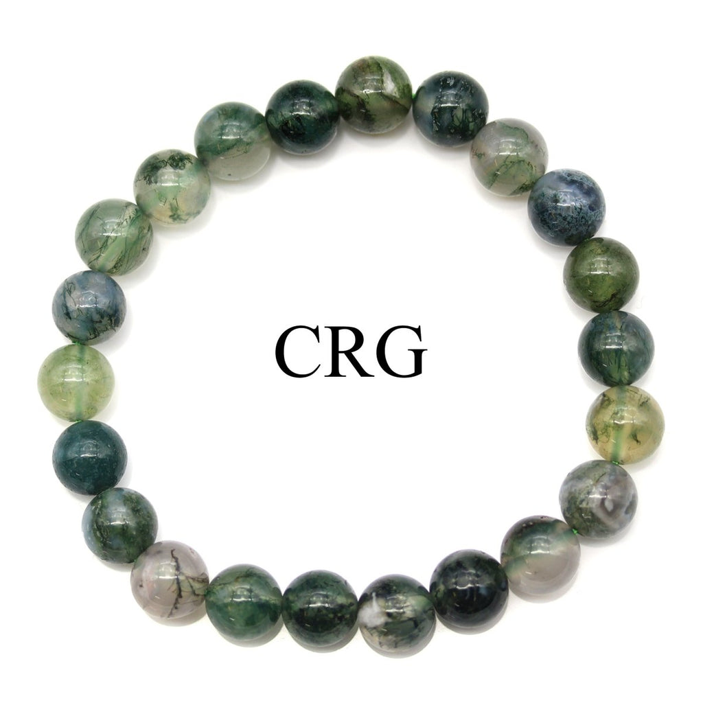 QTY 1 - Moss Agate Stretch Bracelet / 8 mm Round Beads