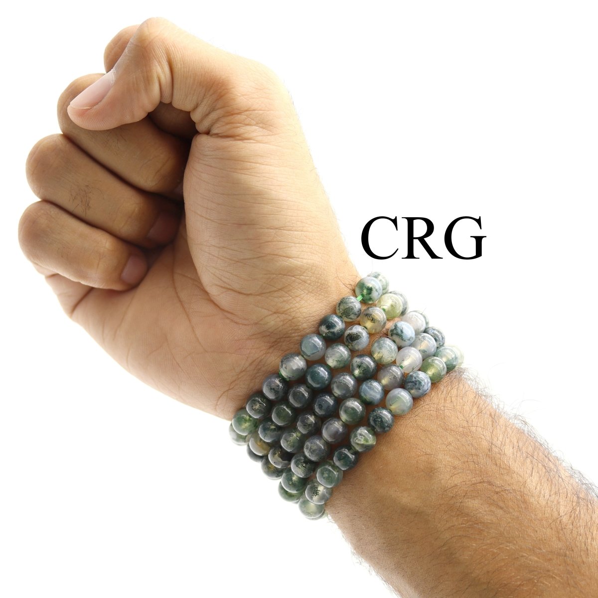 QTY 1 - Moss Agate Stretch Bracelet / 8 mm Round Beads