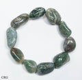 QTY 1 - Moss Agate Tumbled Bead Stretch Bracelet / 10-15mm AVG