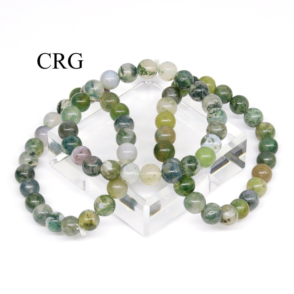 QTY 1 - Moss Agate Tumbled Bead Stretch Bracelet / 8mm AVG
