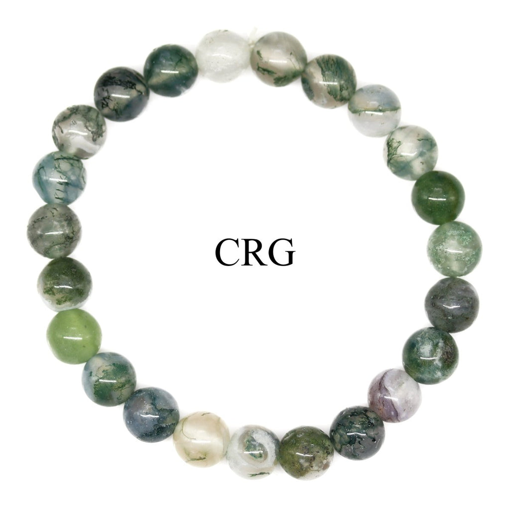 QTY 1 - Moss Agate Tumbled Bead Stretch Bracelet / 8mm AVG