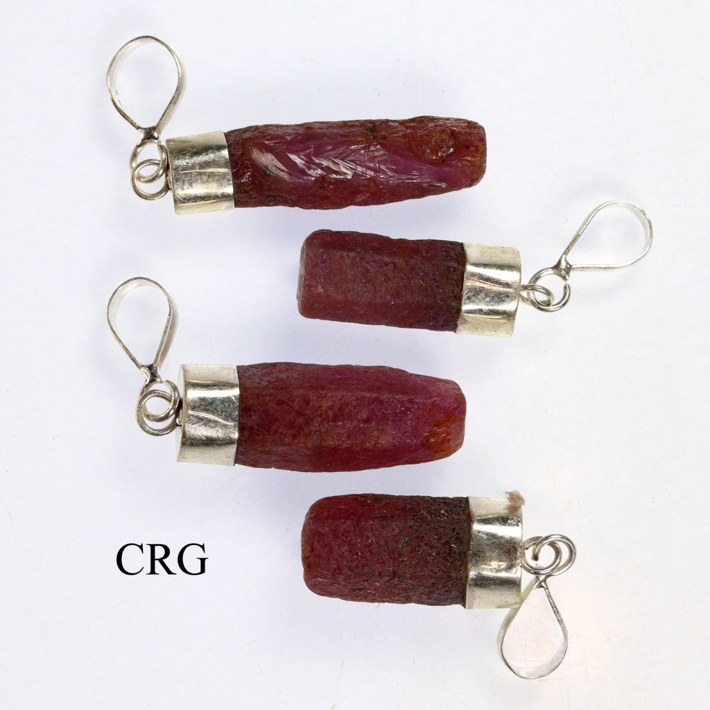 Ruby Raw Pendant with Sterling Silver (0.5 Inch) (1 Piece)
