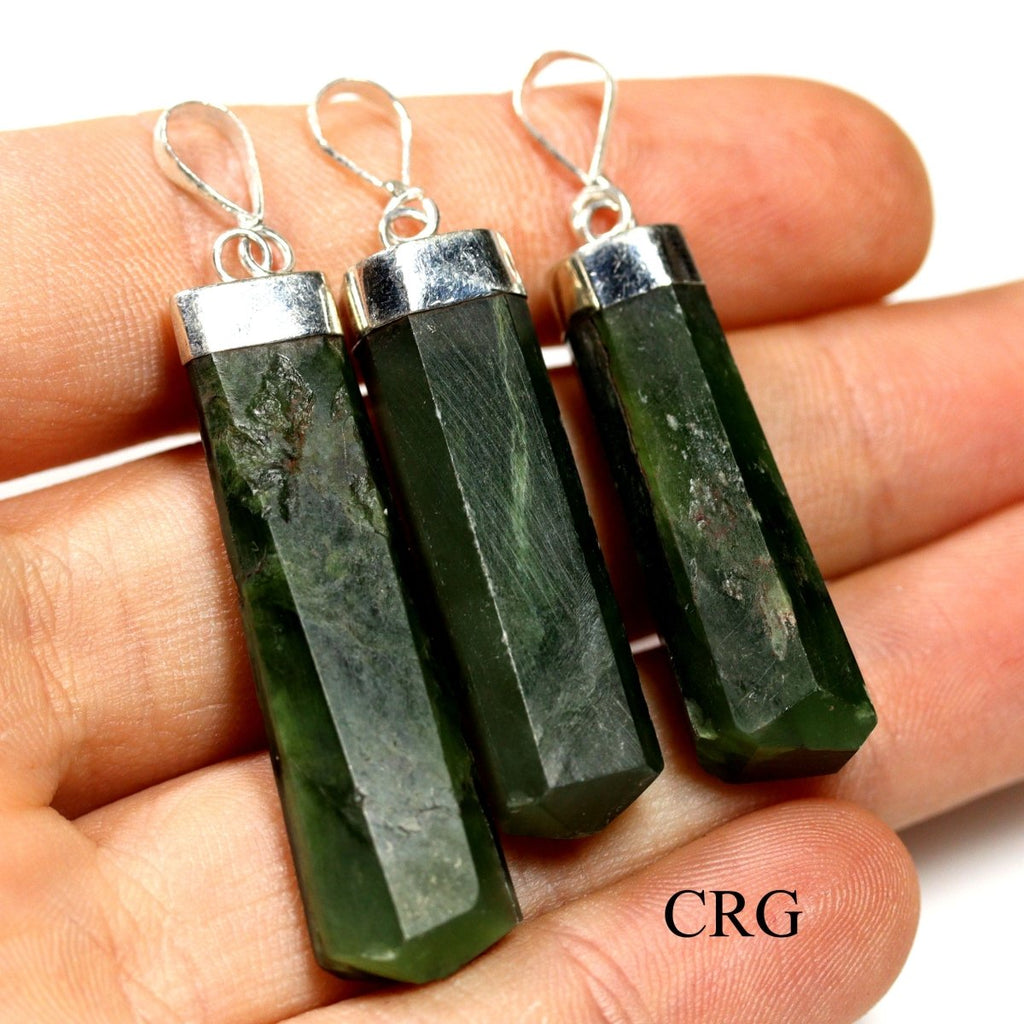 QTY 1 - Nephrite Jade Sterling Silver Pendant / 1.5"