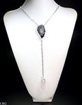 QTY 1 - Oco Geode Y-Chain Necklace with Rose Quartz Point and Silver Plating / 24"