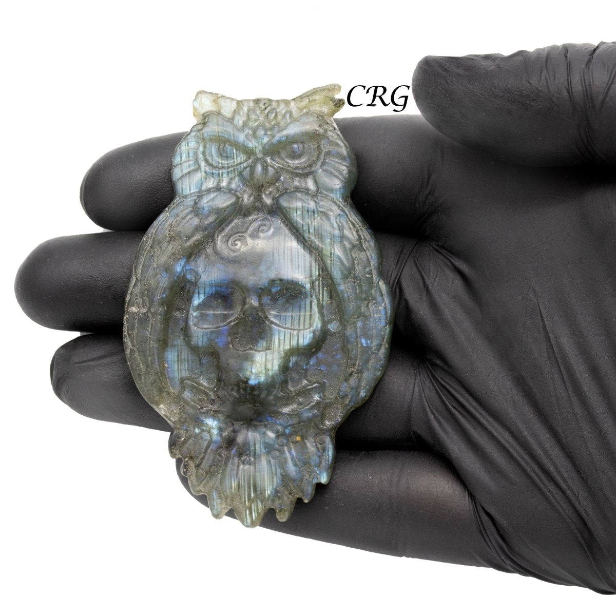 Qty 1 - Owl & Skull Labradorite Super Flash Carving
