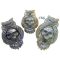 Qty 1 - Owl & Skull Labradorite Super Flash Carving
