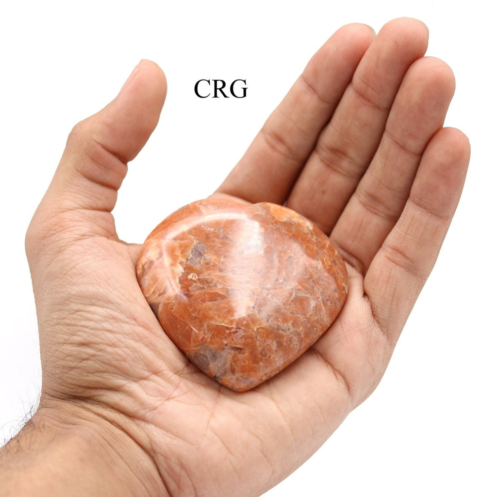 QTY 1 - Peach Moonstone Puffy Heart / 2-4" AVG
