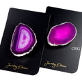 QTY 1 - Pink Agate Freeform Phone Grip w/ Silver Plating