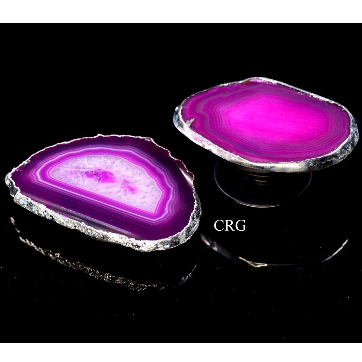 QTY 1 - Pink Agate Freeform Phone Grip w/ Silver Plating