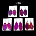 Pink Agate Earrings with Silver Plated Wire (1 Pair) Wholesale Crystal Gemstone Jewelry