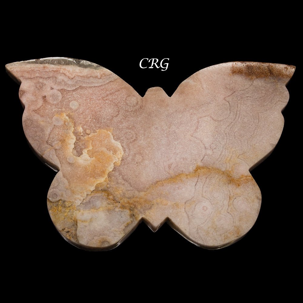 QTY 1 - Pink Amethyst Butterfly Carving on Metal Stand