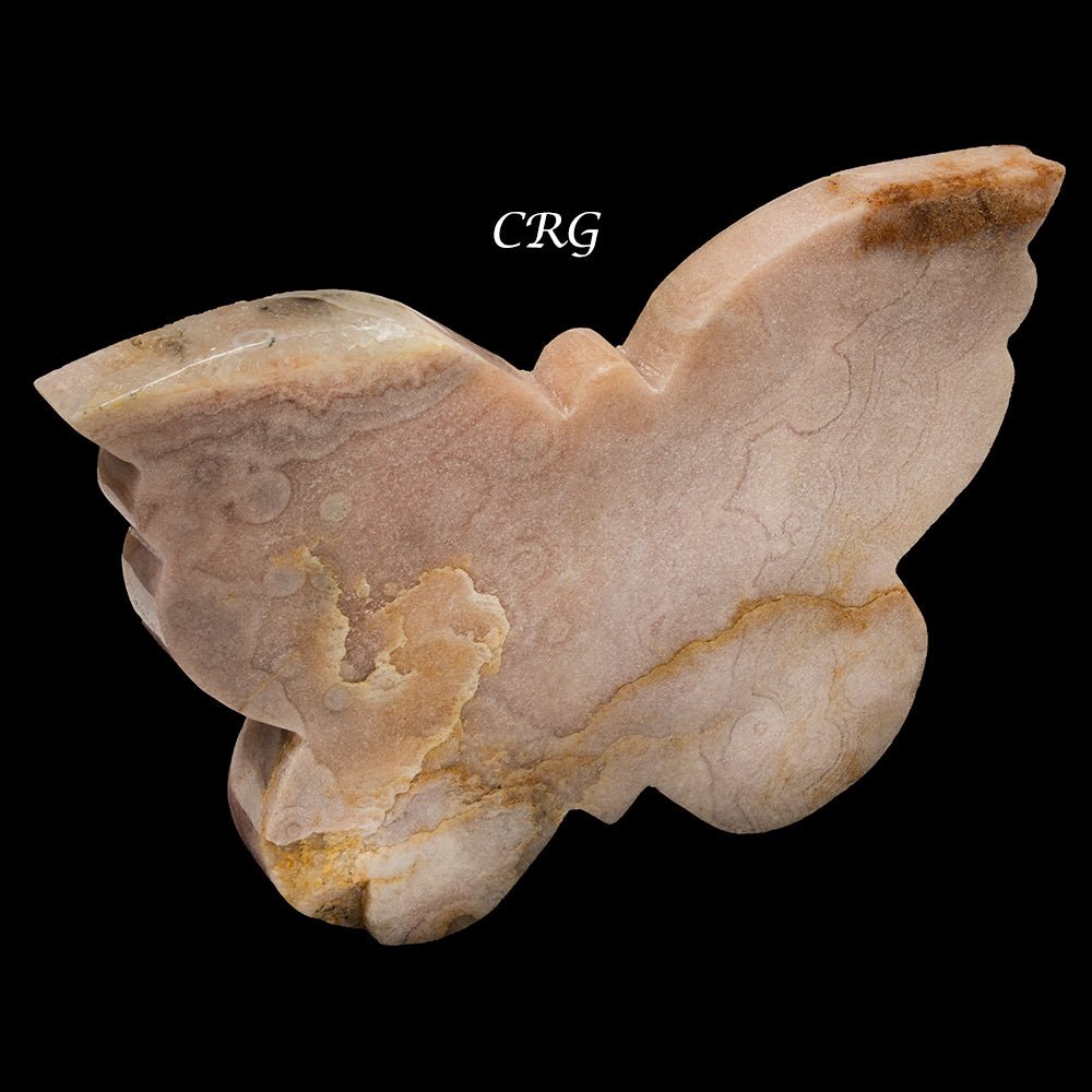 QTY 1 - Pink Amethyst Butterfly Carving on Metal Stand