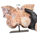 QTY 1 - Pink Amethyst Butterfly Carving on Metal Stand
