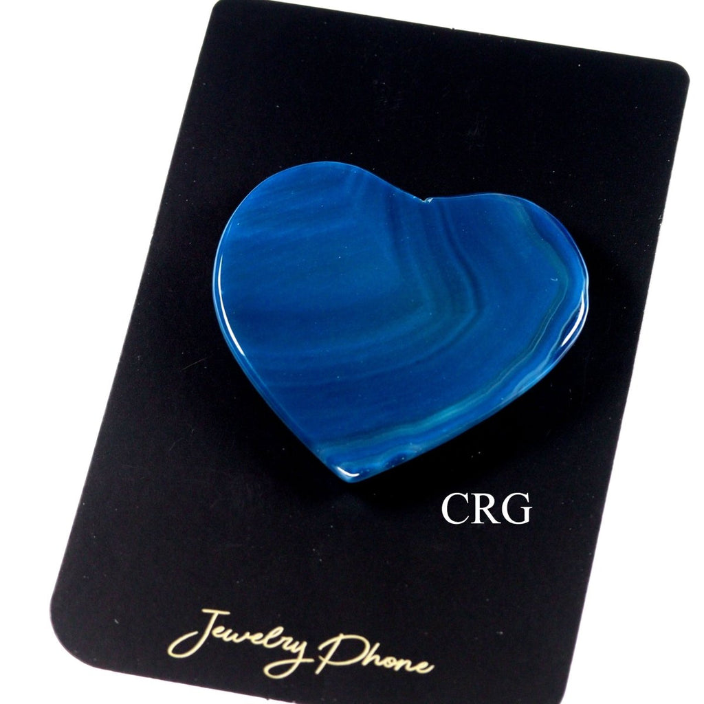 QTY 1 - Polished TEAL Agate Slice Heart Phone Grip / 2-3" AVG