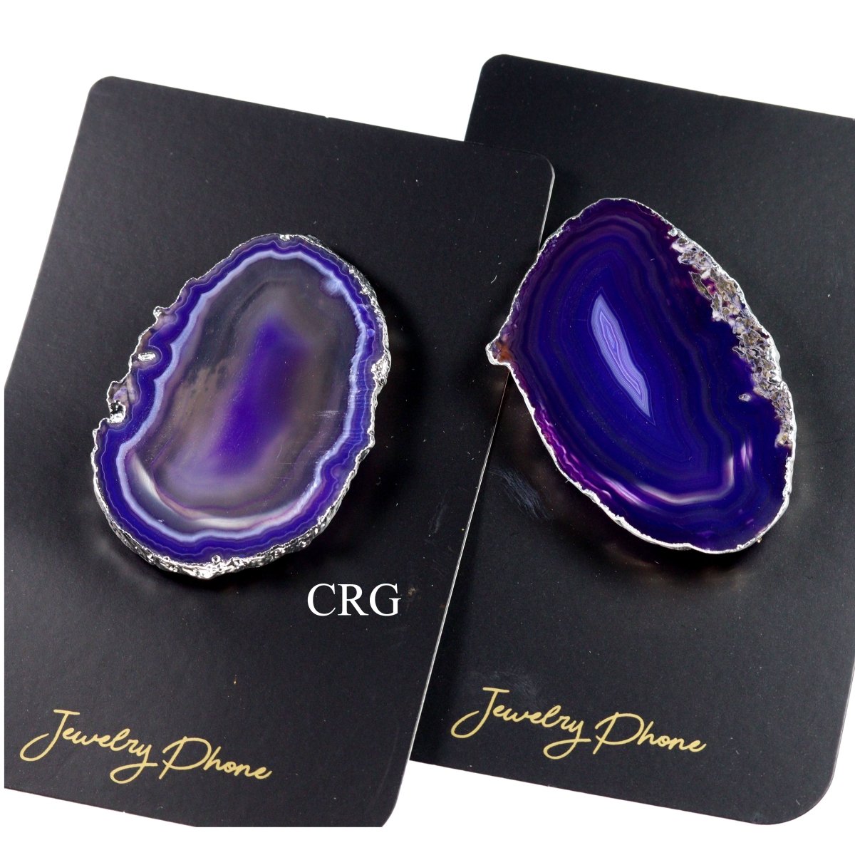 QTY 1 - Purple Agate Freeform Phone Grip w/ Silver Plating