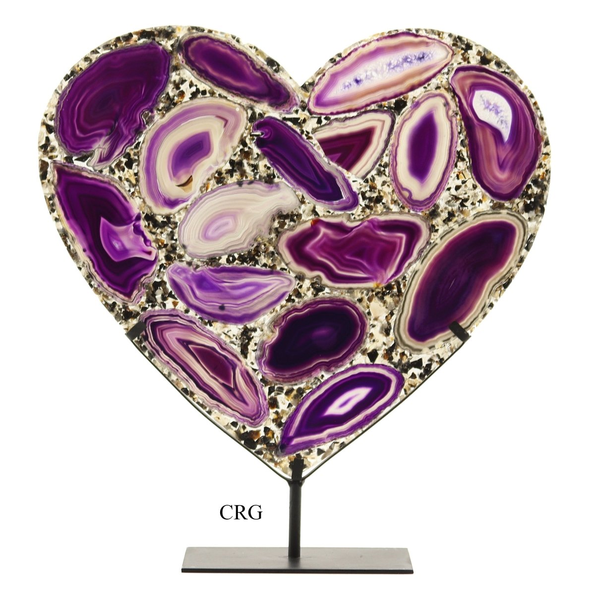 QTY 1 - Purple Agate Heart on Metal Base / 10-12" AVG