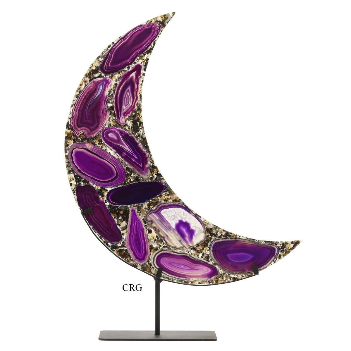 QTY 1 - Purple Agate Moon on Metal Base / 15-16" AVG