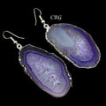 QTY 1 - Purple Agate Slice Earrings with Silver Plated Ear Wire / 1-2" AVG