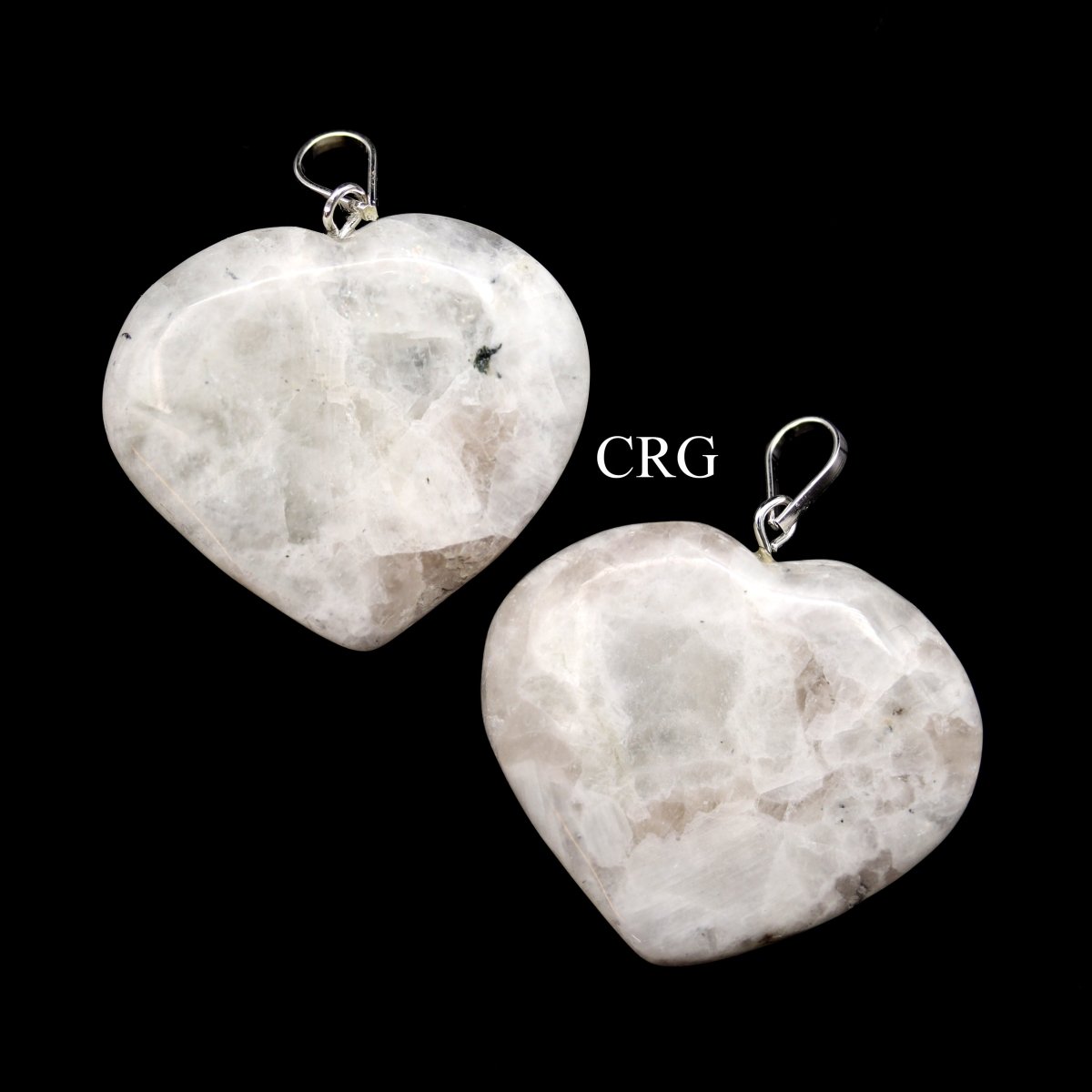 QTY 1 - Rainbow Moonstone Heart Pendant with Silver Bail / 1" AVG