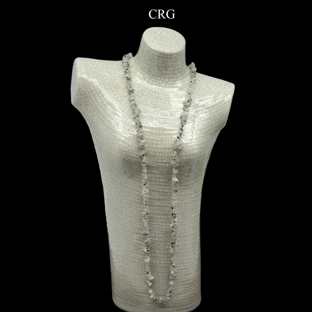 QTY 1 - Rainbow Moonstone Strand Chip Necklace / 32" AVG