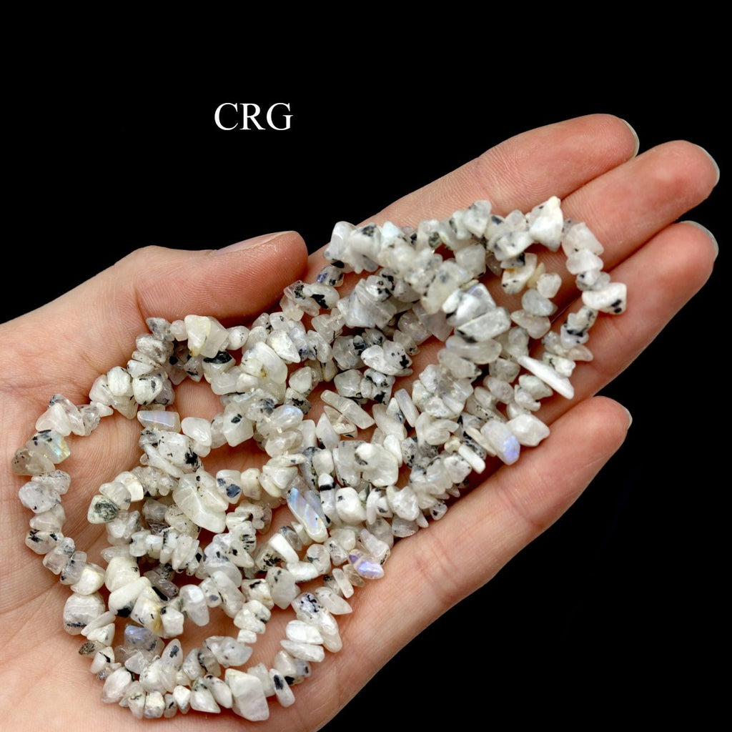 QTY 1 - Rainbow Moonstone Strand Chip Necklace / 32" AVG