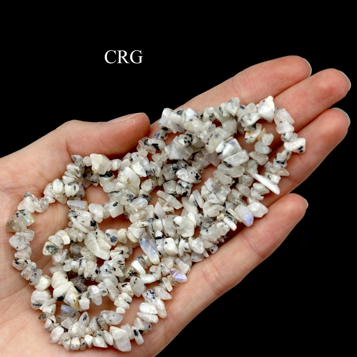 QTY 1 - Rainbow Moonstone Strand Chip Necklace / 32" AVG