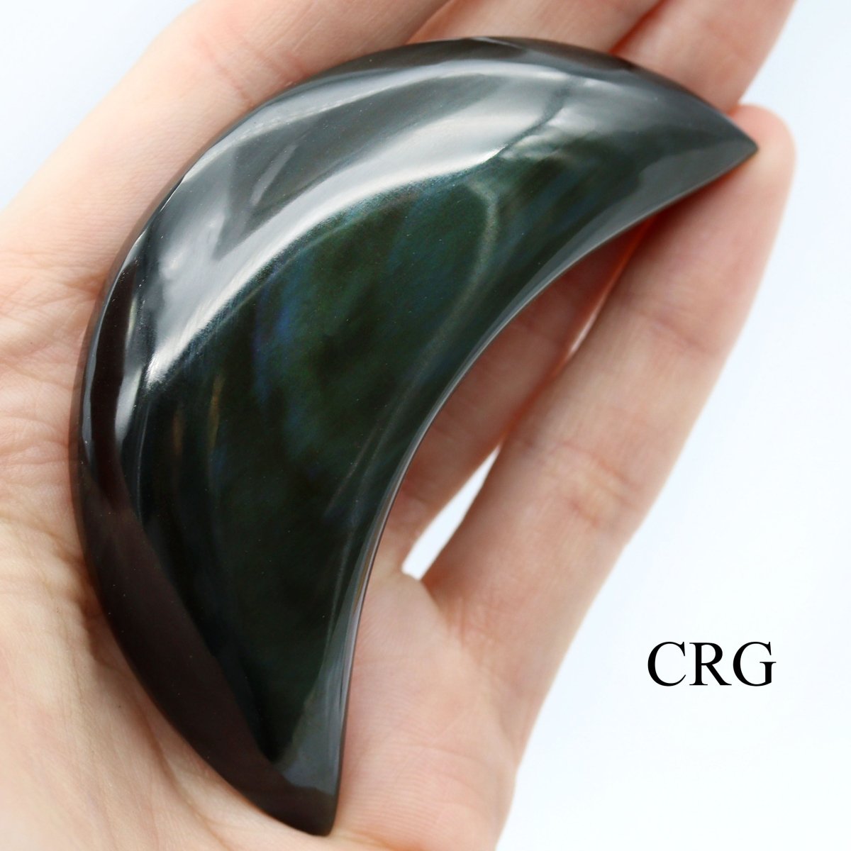 QTY 1 - Rainbow Obsidian Hand Carved Mini Moon / 2.5-3.5" AVG