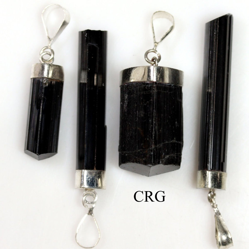 QTY 1 - Raw Black Tourmaline Sterling Silver Pendant / 1.5" Avg