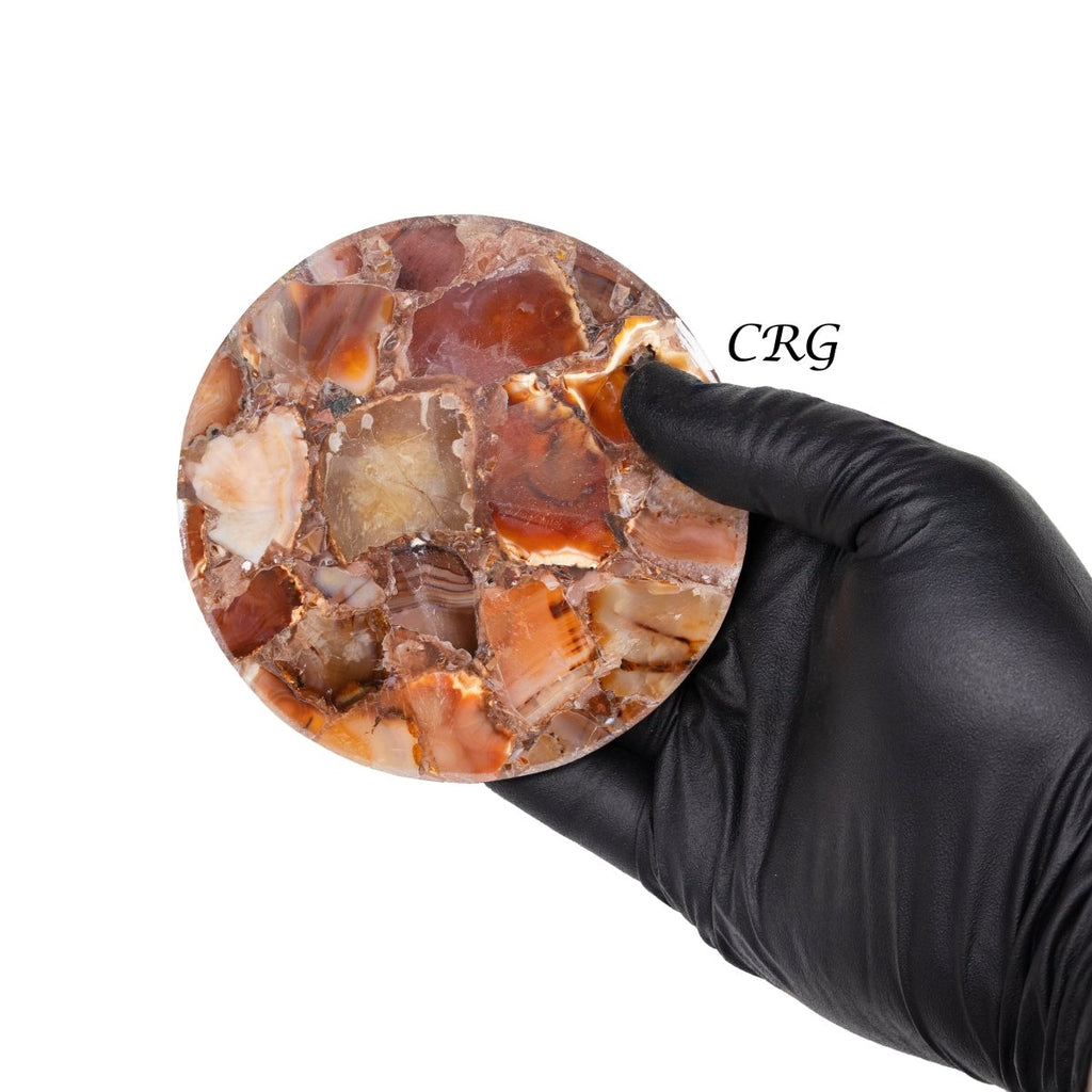 QTY 1 - Red Carnelian Resin Coaster / 4" Round Avg.