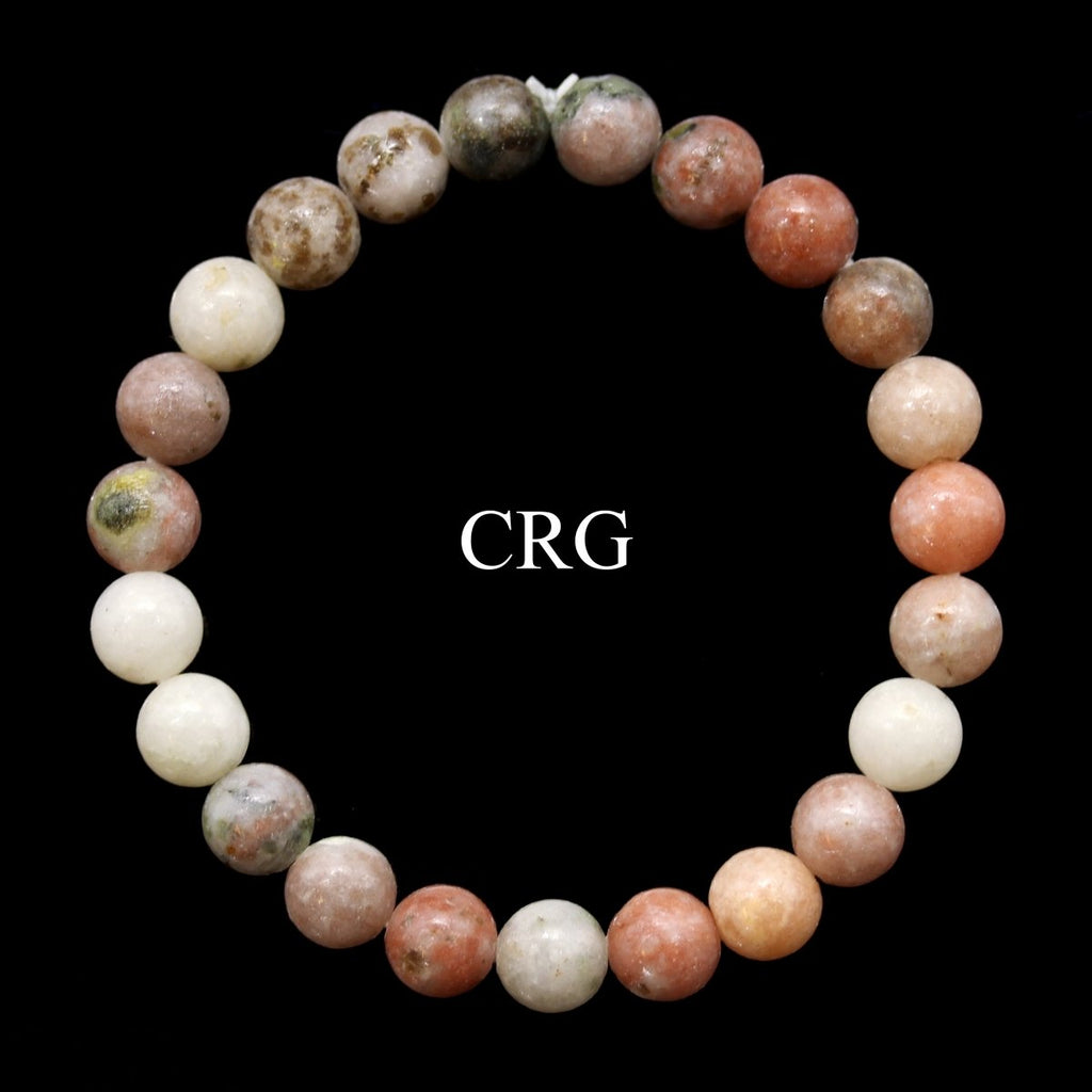 QTY 1 - Rhodonite Tumbled Bead Stretch Bracelet / 8mm AVG