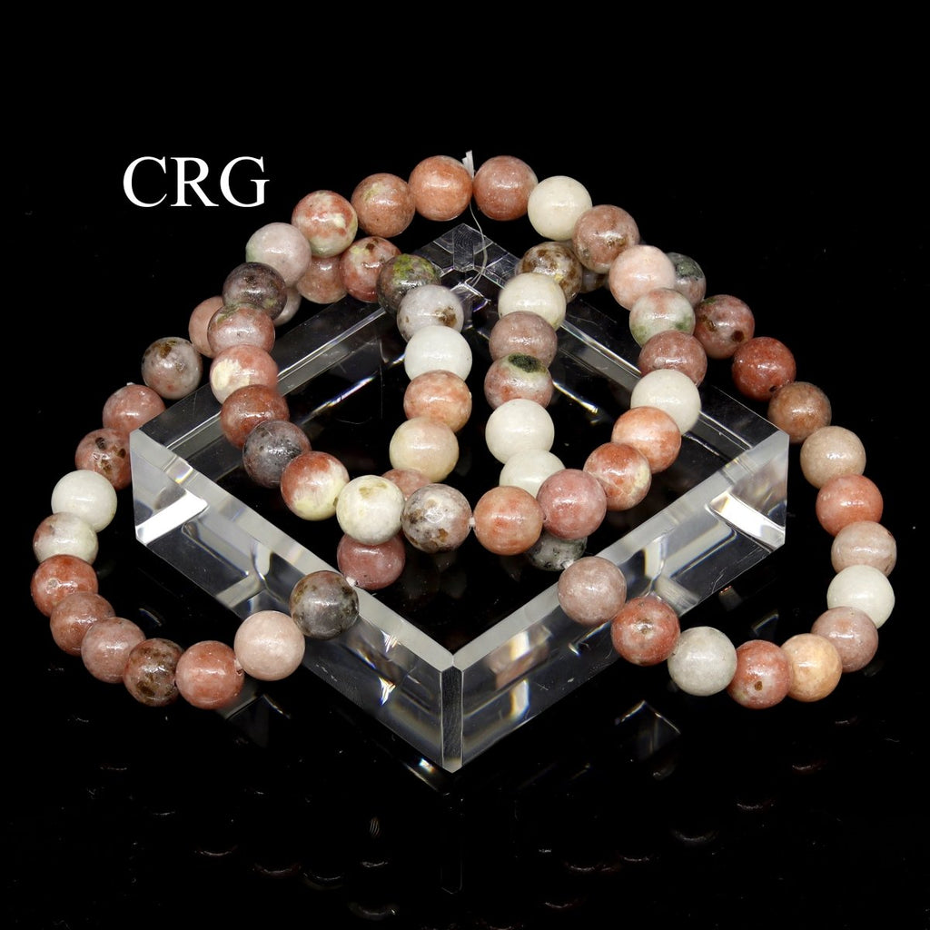 QTY 1 - Rhodonite Tumbled Bead Stretch Bracelet / 8mm AVG