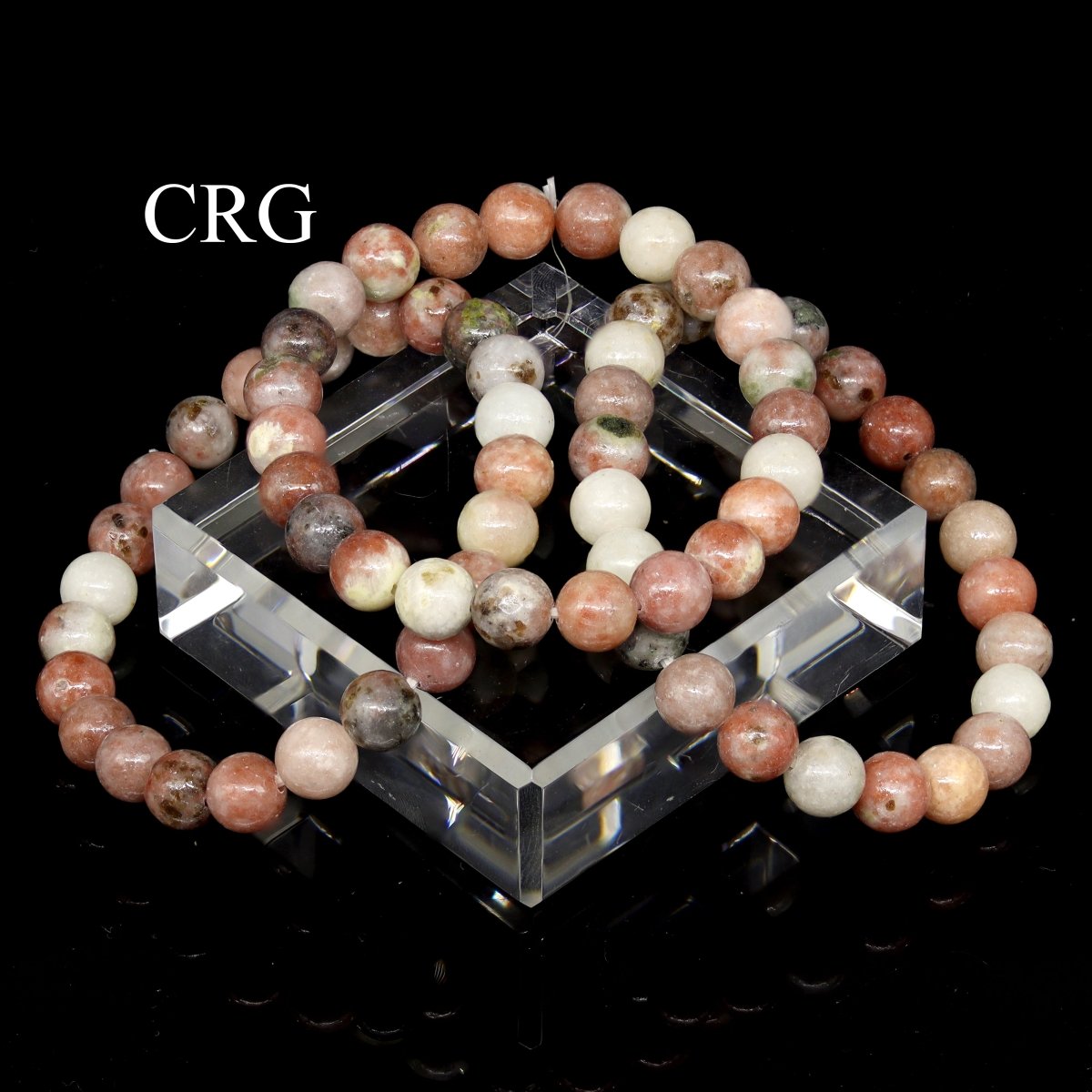 QTY 1 - Rhodonite Tumbled Bead Stretch Bracelet / 8mm AVG